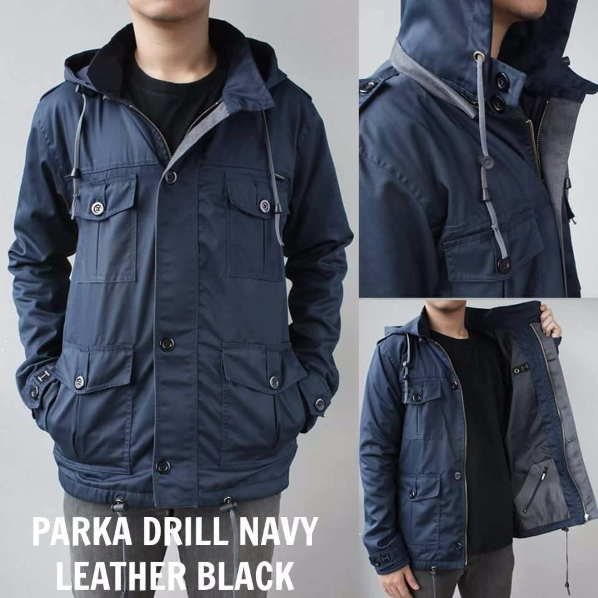 Jaket Murah Parka Drill Pria Premium Black-Tan (Hitam)