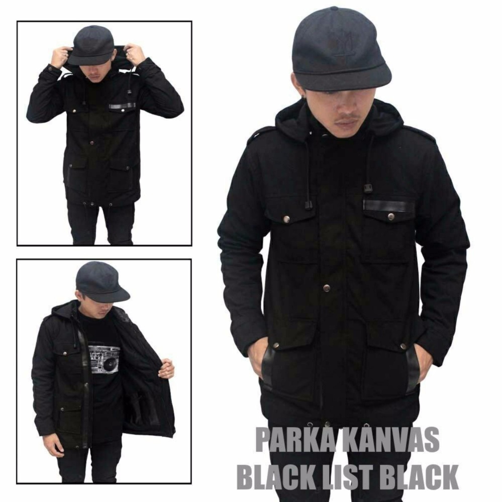 Jaket Murah Parka Drill Pria Premium Black-Tan (Hitam)