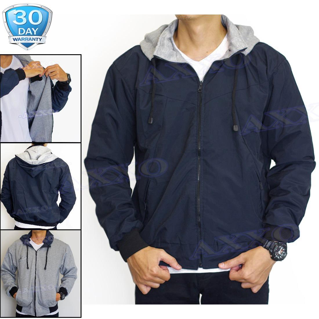 Jaket Parasut Fleece 2in1 Bolak Balik - Jaket Pria - Biru Navy - AX002