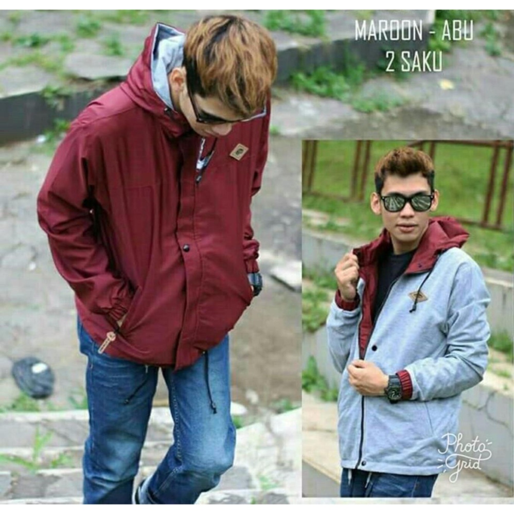 Jaket Parka Pria Bolak Balik Murah Simpel  ( MAROON )