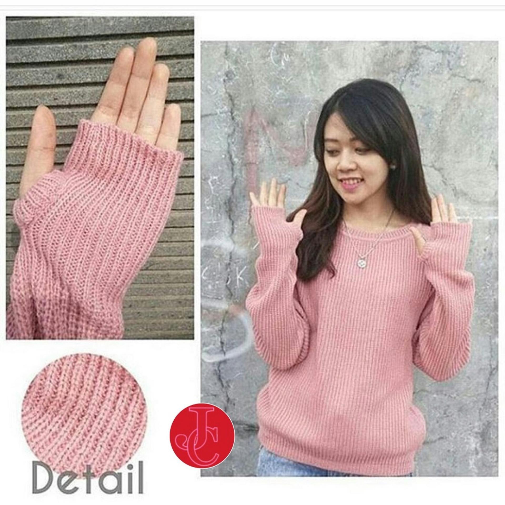 J&C Sweater Wanita Roundhand /Thumb Hand / Baju Hangat / Baju Tebal / Sweater Panjang / Kaos Sweater / Sweater Rajut