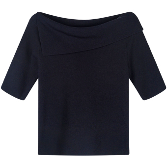 Gambar Jianyue warna solid lengan kelima pullover sweater lengan (Biru tua)