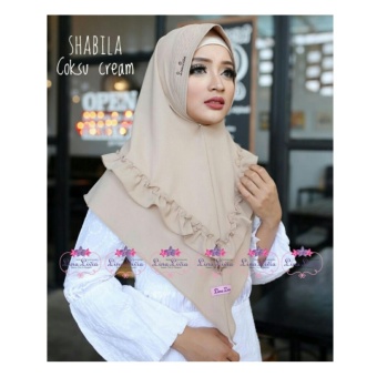 Gambar jilbab instan SHABILA by Linalivia (warna Cream)   hijab kerudung pashmina pasmina