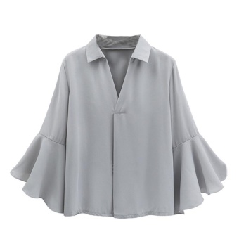 Harga JollyChic Women s Blouse V Neck Flare Sleeve Solid Color Chiffon
(Grey) intl Online Terbaru