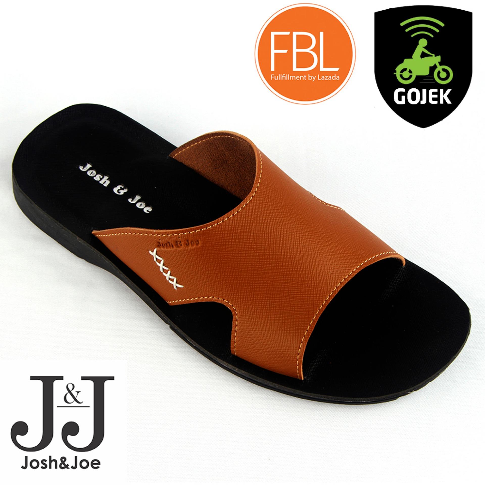 Josh&Joe Sandal Pria Kulit Keren - Cokelat