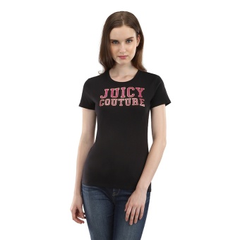 Gambar Juicy Couture Kasual Cetakan Emas Logo Perempuan Atasan T shirt (Hitam)
