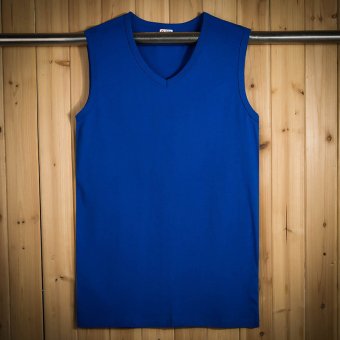 Gambar Katun pria v neck longgar t shirt keringat rompi (Biru)