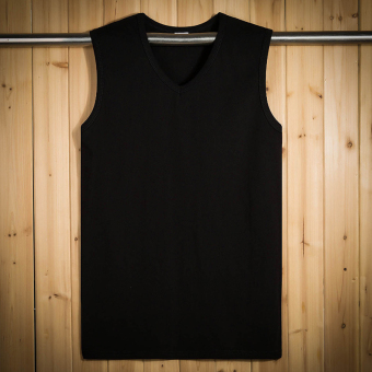 Gambar Katun pria v neck longgar t shirt keringat rompi (Hitam)