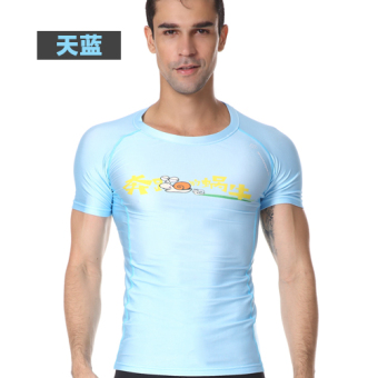 Gambar Kebugaran luar ruangan untuk pria dan wanita leher bulat lengan pendek kebugaran legging pakaian t shirt (Langit biru laki laki)