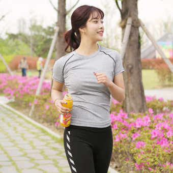 Gambar Kebugaran merah muda musim semi dan musim gugur pakaian yoga lengan pendek t shirt (Abu abu)