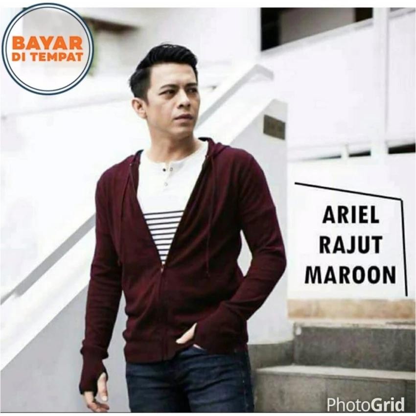 KEI'S jaket sweater pria ariel rajut marun