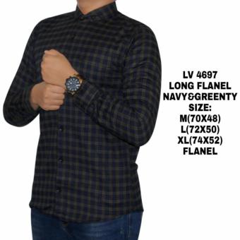 Gambar Kemeja Pria Flanel Lengan Panjang LV 4697 Greenty dan Hitam