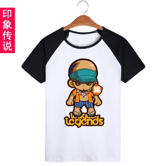 Gambar Kesan laki laki lengan pendek lengan pendek kulit t shirt (Laki laki hitam raglan)