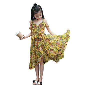 Bandingkan Toko Korea Fashion Style Anak-anak Bunga Gaun Sifon Gaun (Kuning) (