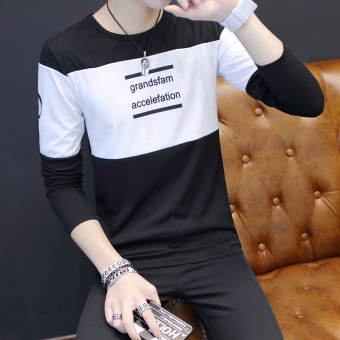 Gambar Korea Fashion Style laki laki v neck Slim bottoming kemeja t shirt (Surat jahitan hitam)