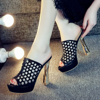 Harga Korea Fashion Style musim semi dan musim panas baru sandal
bertumit tinggi dan sandal tahan air sepatu wanita (Model perempuan +
Hitam) Online Terjangkau