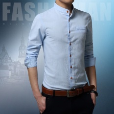 Korea Fashion Style Pria Lengan Pendek Slim Kemeja Kerah Kemeja Stand-Up Kemeja Putih (