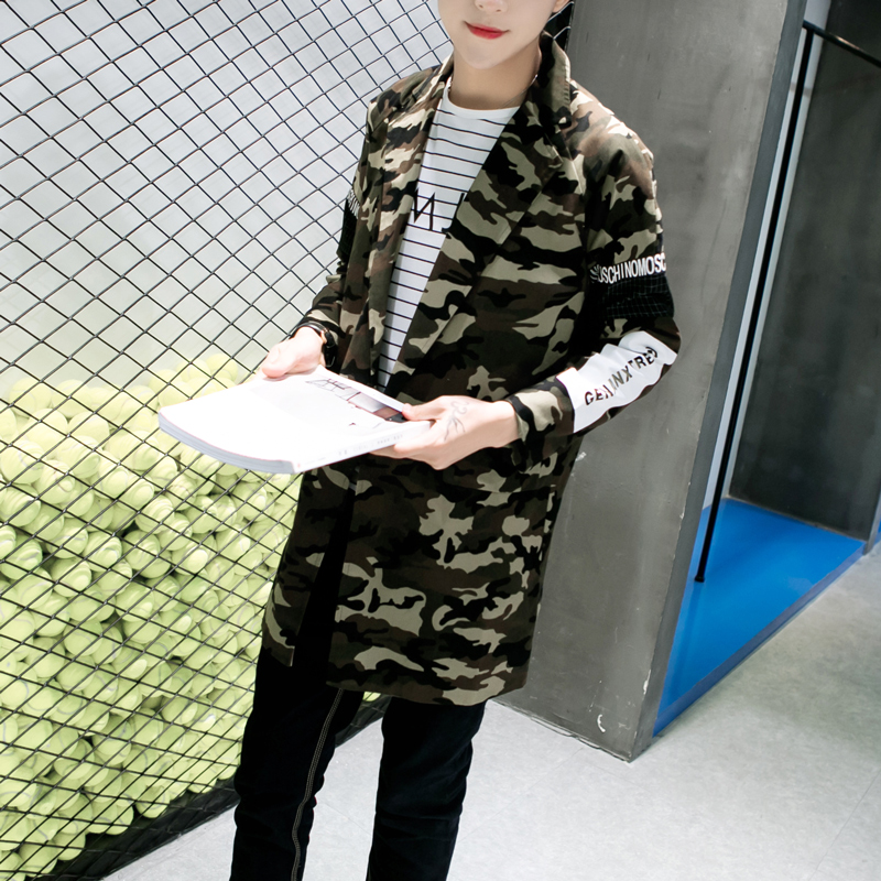 Korea Fashion Style Slim pencetakan muda Shishang jas mantel (Yang mendalam kamuflase)