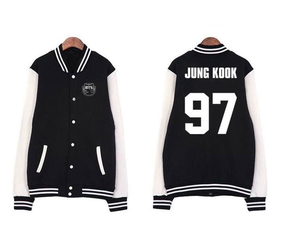 Cheap online Kpop BTS Bangtan Boys Jungkook Baseball Jacket Coat Uniform Black