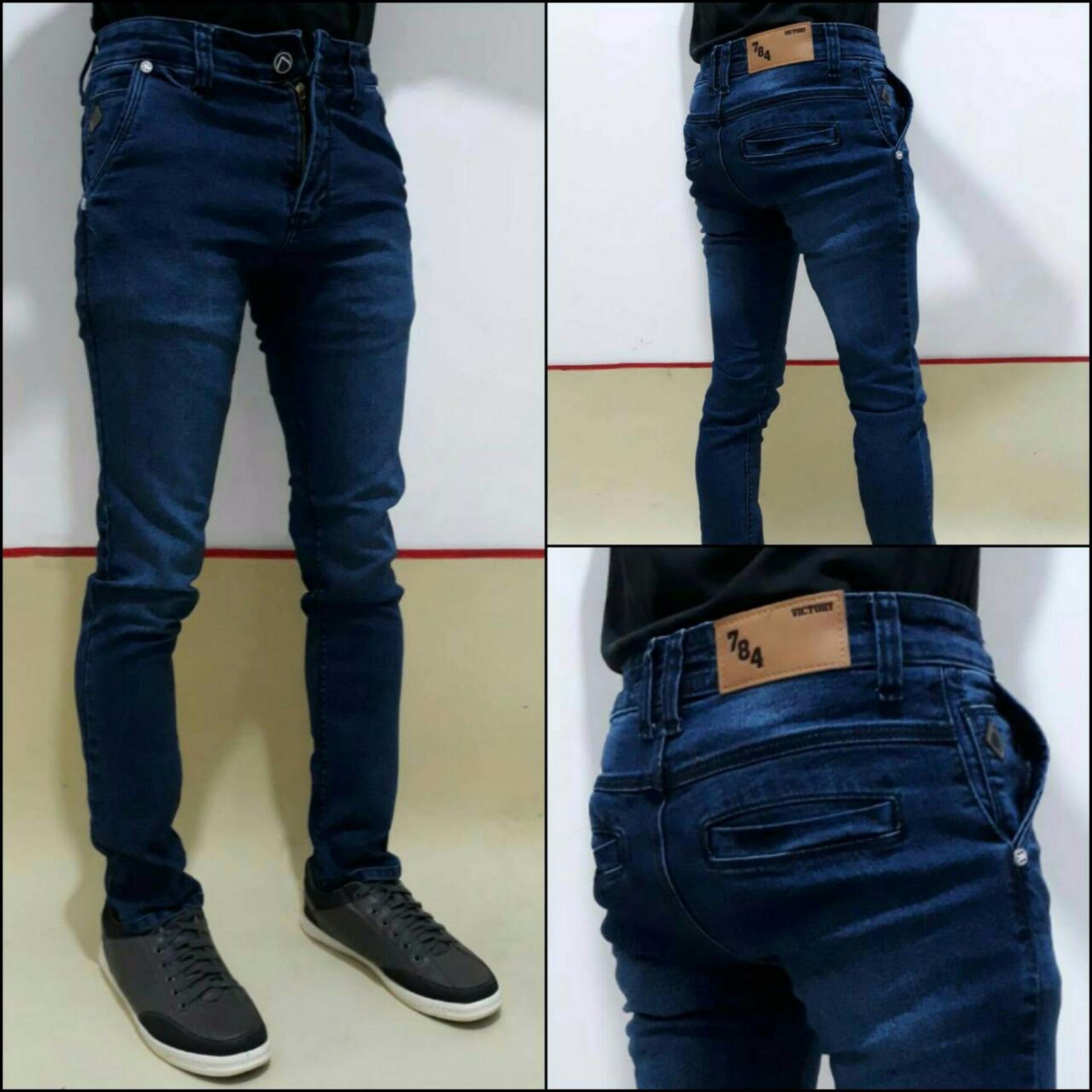 KS Celana jeans pria / jeans skinny fit (biru wash)
