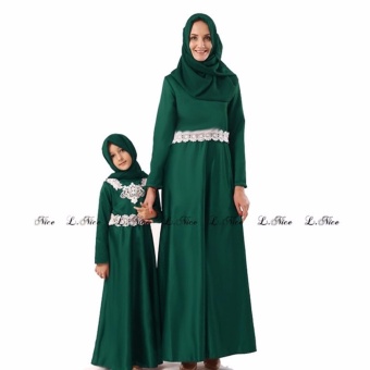 Gambar L Nice Setelan Gamis Kaftan Mommy Couple Muslim Dress Green