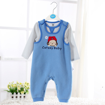 Gambar Laki laki dan perempuan ditambah Beludru jas tebal sepotong celana bayi overall (Blue Bear)