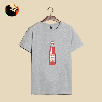 Gambar Lengan pendek baru pria tampan longgar t shirt (T 203 merah botol abu abu)