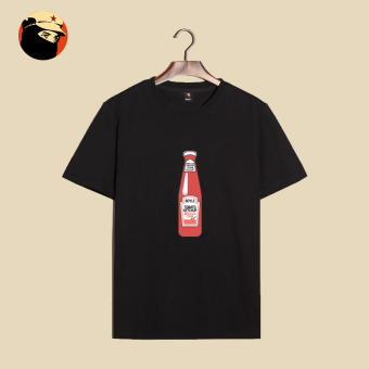 Gambar Lengan pendek baru pria tampan longgar t shirt (T 203 merah botol hitam)