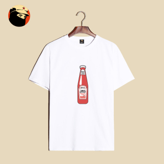 Gambar Lengan pendek baru pria tampan longgar t shirt (T 203 merah botol putih)