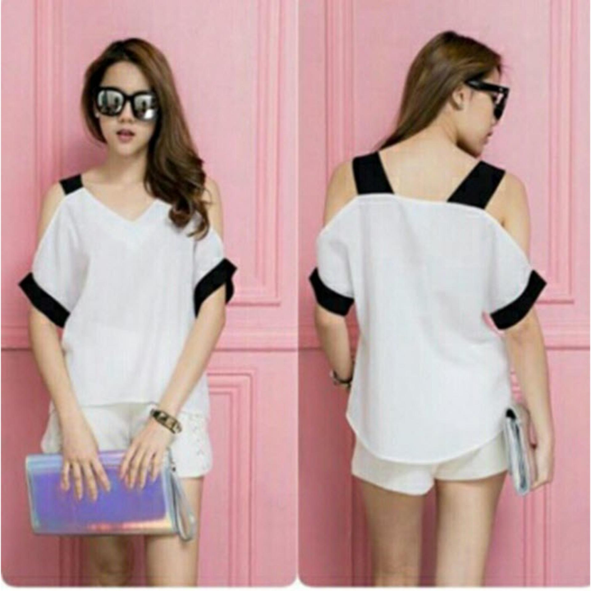 LF  Blouse Casual Sabrina Wanita Shizuka / Blouse Lengan pendek Polos / Blouse Japan Style Kasual Santai (Zukysu) NR D30 - Hitam / top atasan wanita / atasan sabrina / sabrina blouse / blouse wanita D3C