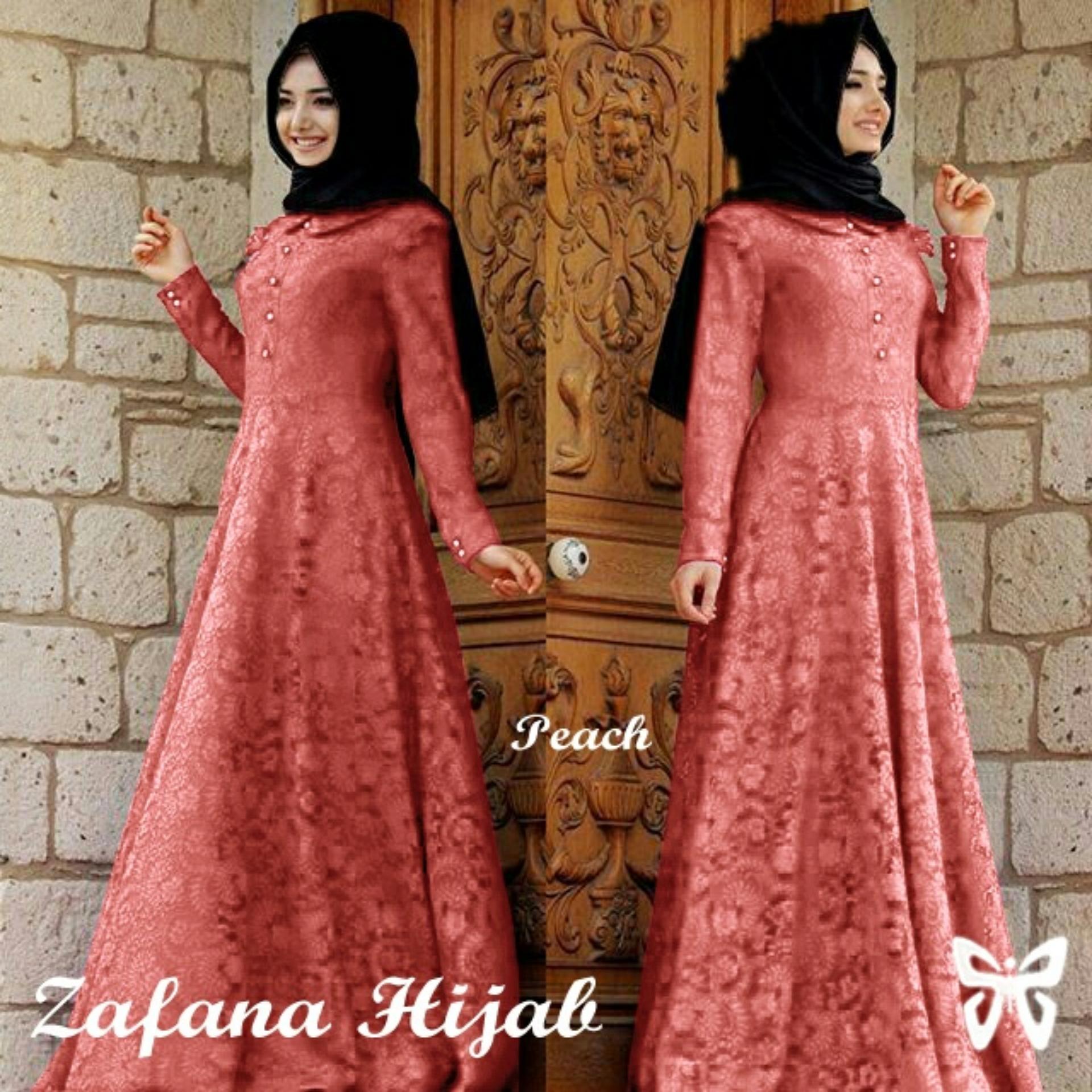 LF Dress Gamis Muslim 2 In 1 Melina / Gamis Fashion Maxi / Syari Brukat Simple Elegant / Terusan Baju Muslimah Wanita (Fanaza) SS - Peach