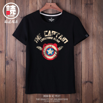 Gambar Liga kartun kapas musim panas dicetak t shirt (Hitam kapten sayap EBC)