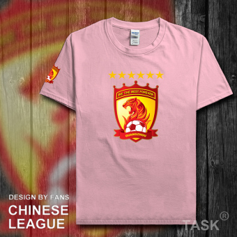 Gambar Liga Super laki laki klub tujuh sepak bola t shirt (Lengan pendek cahaya merah muda hitam kata)