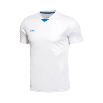 LINING aayk353-2-6-7-9-10 pria asli cepat kering sepak bola lengan pendek kemeja profesional baju balap (Putih)
