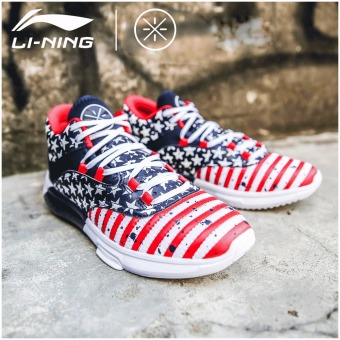 Gambar LINING ABCL003 bantalan memakai sepatu olahraga ringan, sepatu basket (Tinta biru cinnabar Hong putih)