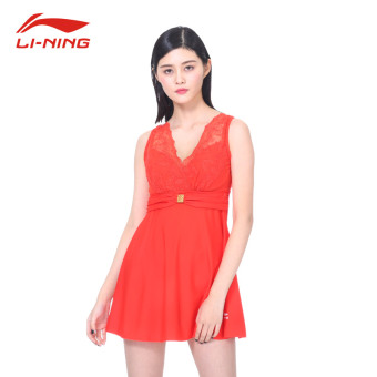 Gambar LINING Adalah Petinju Tipis Renda Ibu Berenang Baju Renang Sepotong Baju Renang (Merah) (Merah)