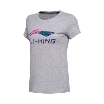 Gambar LINING ahsm074 1 2 4 5 katun perempuan pelatihan leher bulat lengan pendek t shirt t shirt (Abu abu)