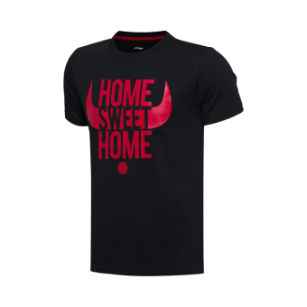 Gambar LINING ahsm205 4 3 katun kelembaban pria leher bulat lengan pendek t shirt t shirt (Hitam)