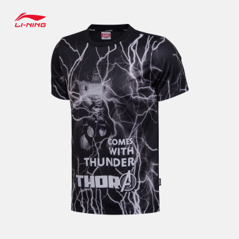 Gambar LINING Ahsm359 Laki laki Baru Seri Musim Panas Olahraga T shirt (Standar hitam) (Standar hitam)