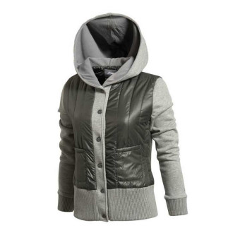 Gambar LINING ajmj026 seri tenis wanita baru berkerudung jaket hangat empuk (AJMJ026 2 abu abu gelap bunga abu abu)