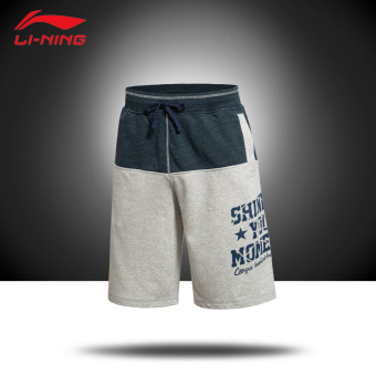 Gambar LINING AKSK073 semi dan baru seri basket merajut celana pendek pria celana pendek (AKSK073 3 baru abu abu muda bunga bunga berwarna abu abu biru tua)