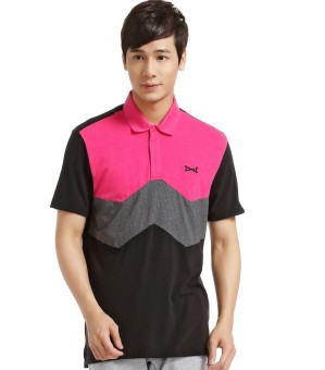 Gambar LINING aplj041 kapas seri kemeja POLO t shirt (APLJ057 1 kayu Mei bunga dalam abu abu baru dasar hitam)