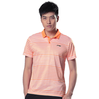 Gambar LINING aplk097 aplk046 asli bulu tangkis pakaian (Laki laki APLK097 3 oranye bergaris)