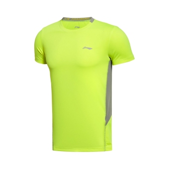 Gambar LINING atsk241 pria musim panas pelatihan cepat kering lengan pendek kebugaran t shirt t shirt (Lampu neon hijau ATSK241 5)