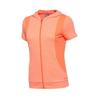 Gambar LINING AWDL154 Pelatihan Rajut Berkerudung Ritsleting Lengan Pendek T shirt (Pencampuran warna neon oranye lembut AWDL154 7) (Pencampuran warna neon oranye lembut AWDL154 7)
