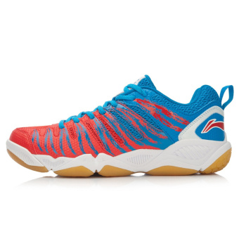 Gambar LINING AYTL021 pria tergelincir redaman sepatu bulu tangkis bernapas sepatu pria (Biru Merah)