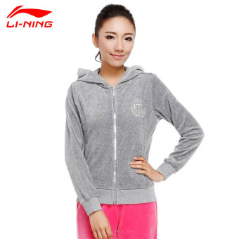 Gambar LINING berkerudung menutup Slim sweater kebugaran pakaian sweater (Bunga berwarna abu abu)