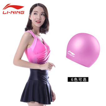 Gambar LINING busana perempuan siam gaya rok baju renang (Merah dan hitam baju renang + topi silikon renang) (Merah dan hitam baju renang + topi silikon renang)