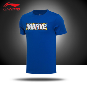 Gambar LINING katun pria baru bernapas lengan pendek t shirt t shirt (Kristal biru)