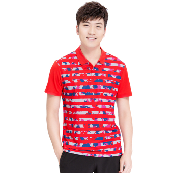 Gambar LINING laki laki cepat kering lengan pendek t shirt bulu tangkis pakaian (Kamuflase oranye)